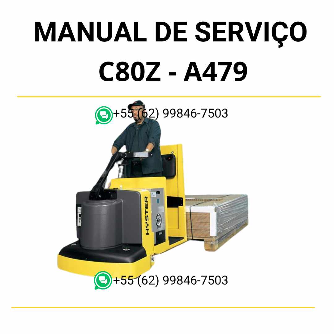 Manual de serviço Hyster C80Z (A479) em PDF com diagramas técnicos, instruções de manutenção e detalhes completos do sistema hidráulico.