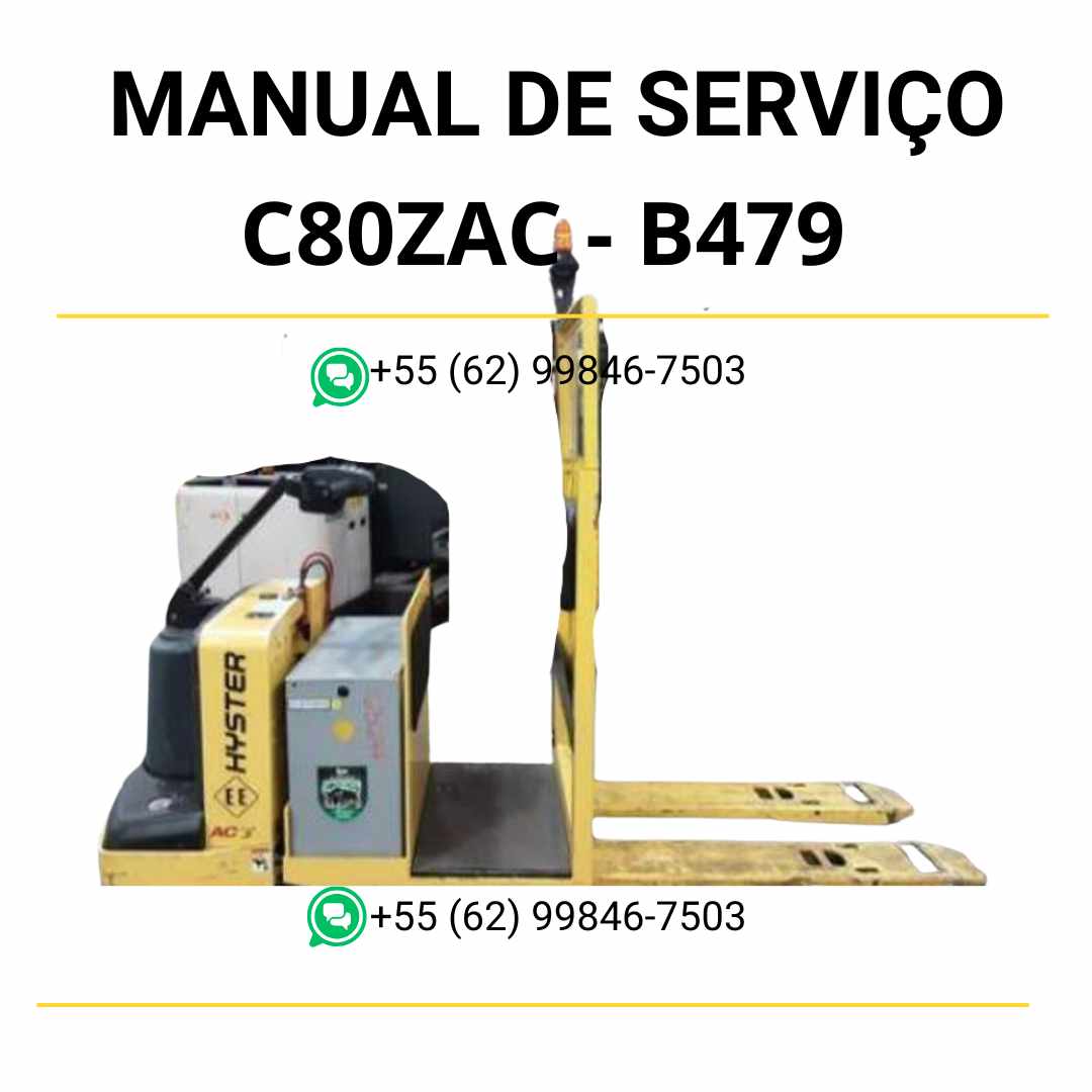 Manual de serviço Hyster C80ZAC (B479) em PDF com instruções detalhadas de manutenção, diagramas técnicos e orientações completas de reparo.