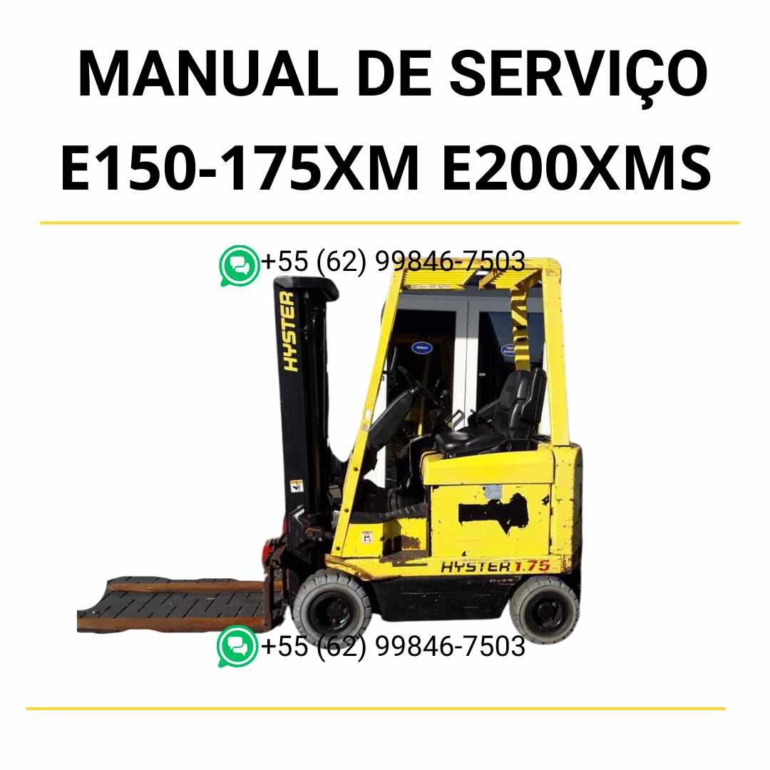 Manual de serviço Hyster E1.50-1.75XM e E2.00XMS em PDF — guia técnico detalhado com instruções de manutenção elétrica, hidráulica e reparos da empilhadeira.