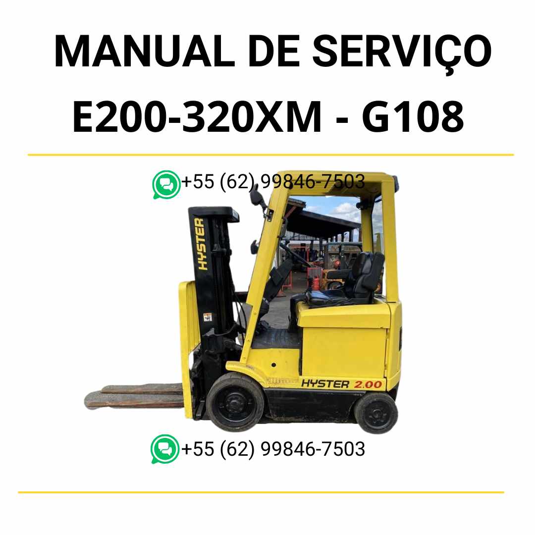 Manual de serviço Hyster E2.00-3.20XM em PDF, com guia completo de manutenção, procedimentos técnicos e diagramas da empilhadeira.