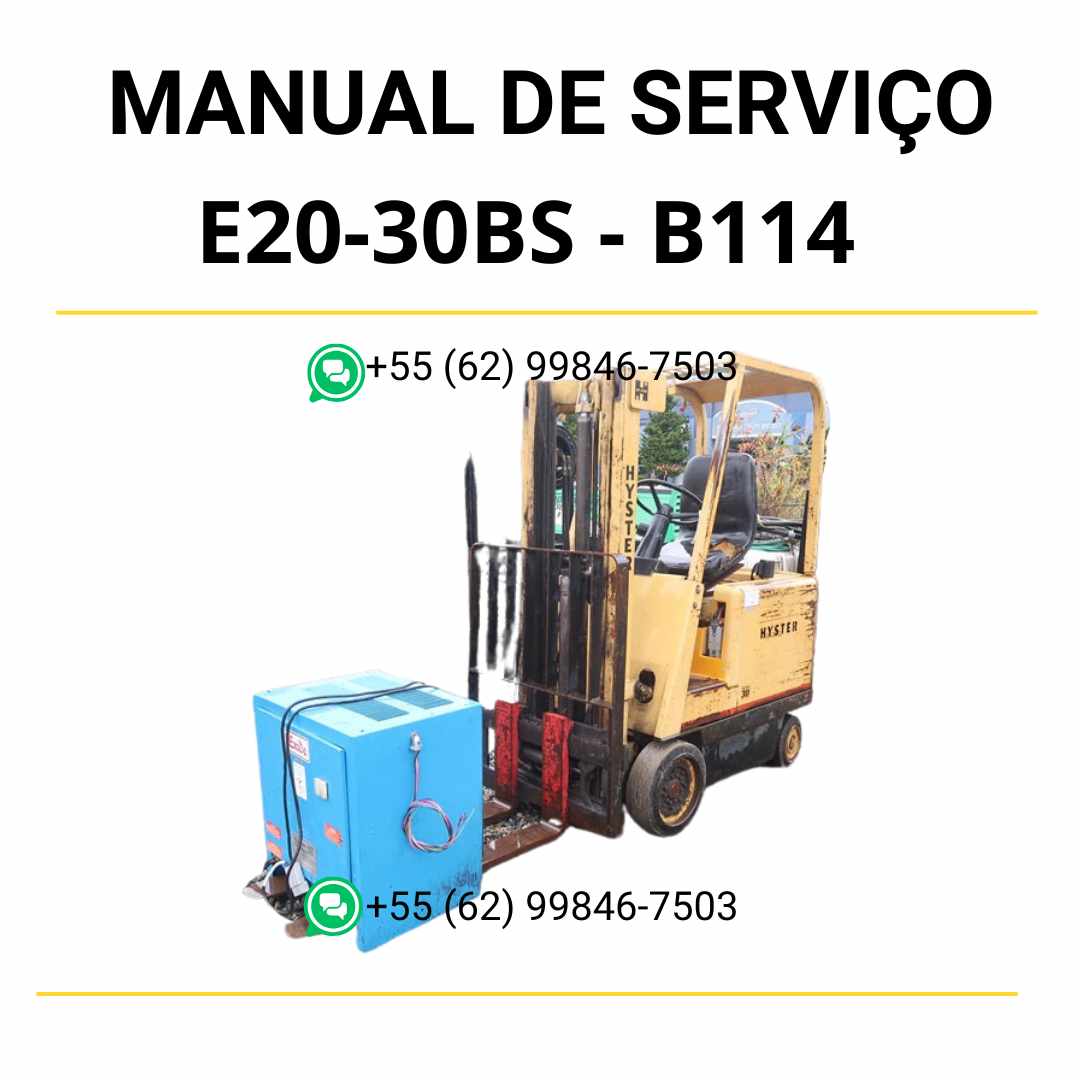 Manual de serviço Hyster E20-30BS em PDF — guia técnico ilustrado com instruções completas para manutenção e reparo da empilhadeira elétrica.