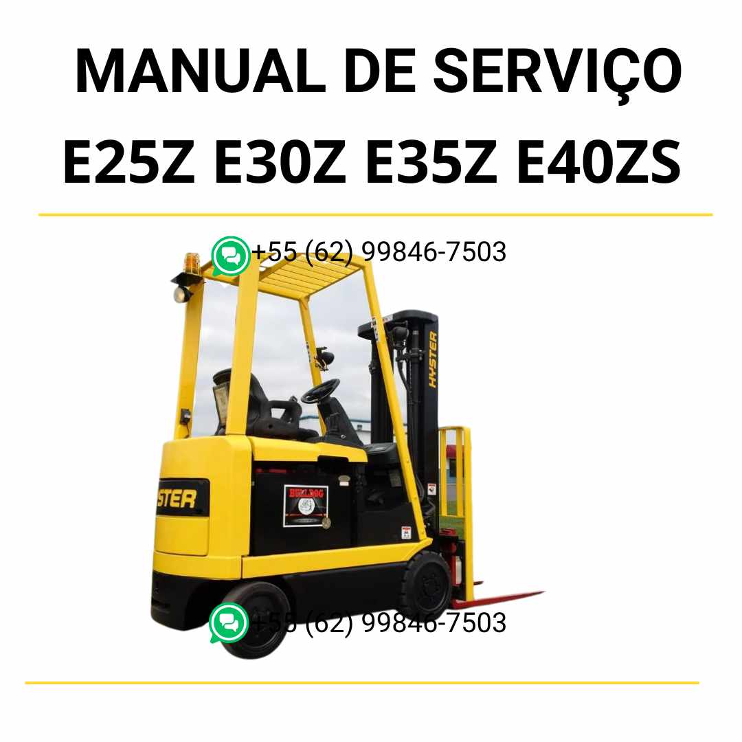 Manual de serviço Hyster E25Z, E30Z, E35Z e E40ZS em PDF, com ilustrações técnicas e instruções completas de manutenção da empilhadeira.