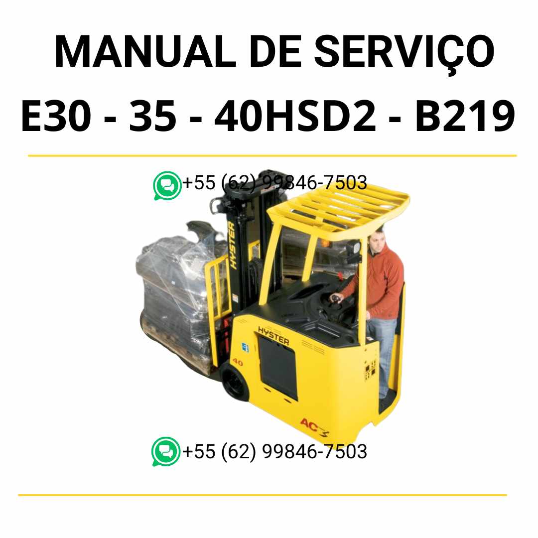 Manual de serviço Hyster E30-35-40HSD2 em PDF — guia técnico completo com instruções de diagnóstico, manutenção e reparo da empilhadeira elétrica.
