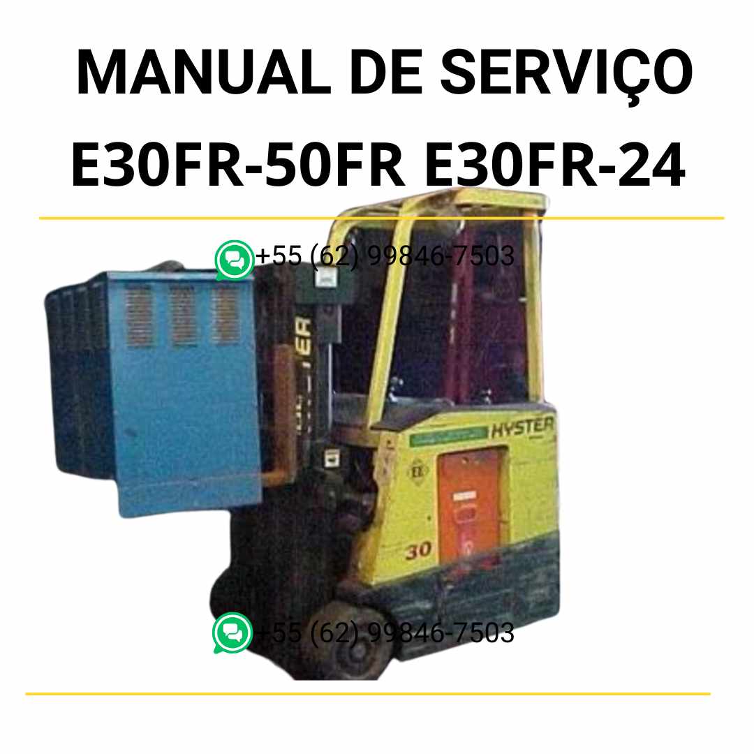 Manual de serviço Hyster E30FR-50FR e E30FR-24 em PDF, com ilustrações técnicas e procedimentos completos de manutenção da empilhadeira.