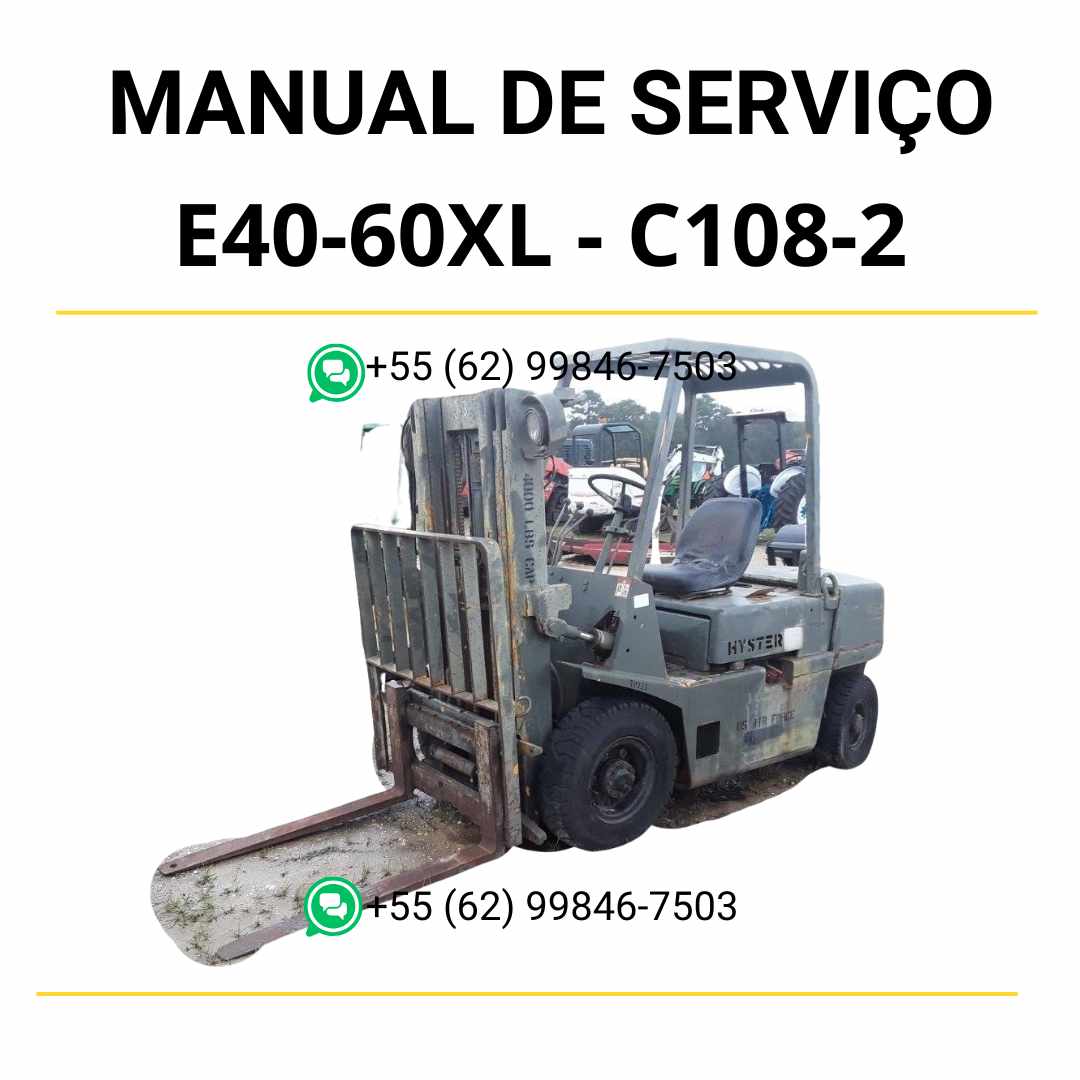 Manual de serviço Hyster E40-60XL em PDF — guia técnico completo com instruções de manutenção elétrica, hidráulica e mecânica da empilhadeira.