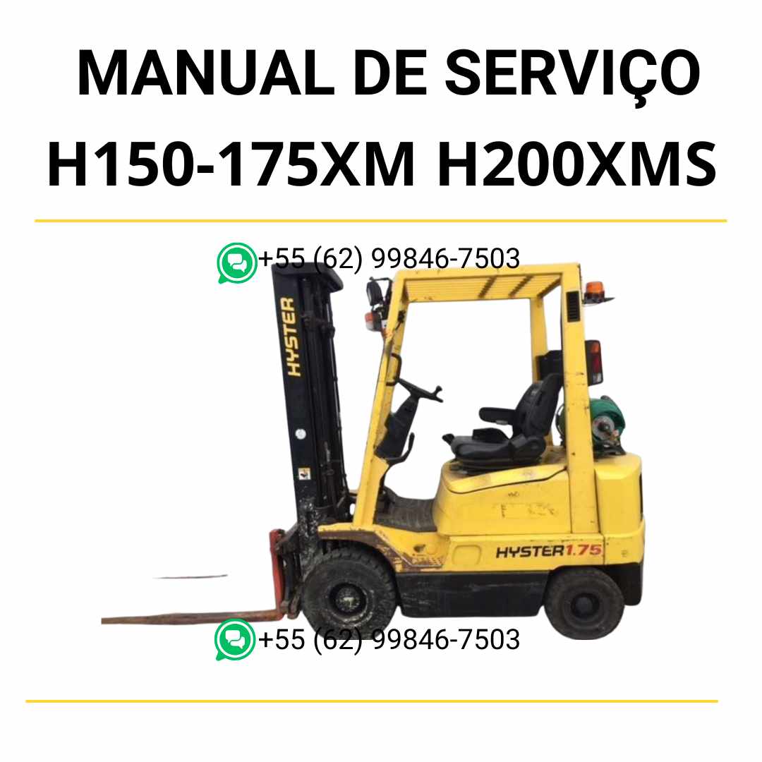Manual de serviço Hyster H1.50-1.75XM e H2.00XMS (D001) em PDF com instruções técnicas completas, diagramas detalhados e guia de manutenção.