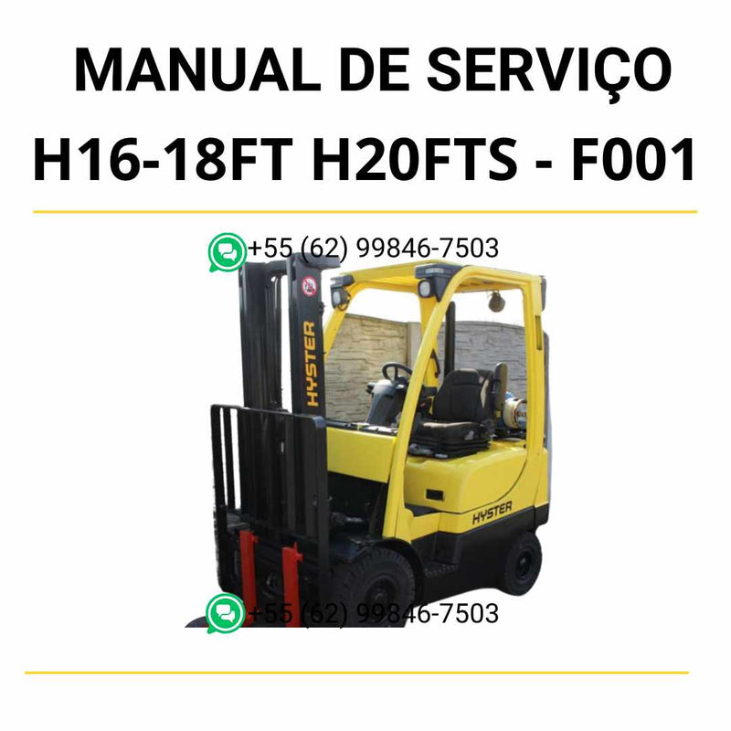 Manual de serviço Hyster H1.6-1.8FT e H2.0FTS em PDF com procedimentos técnicos de manutenção e reparo completos da empilhadeira F001.