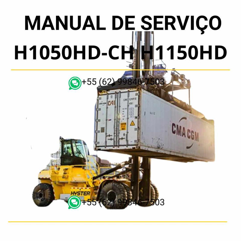 Manual de serviço Hyster H1050HD-CH e H1150HD-CH em PDF com instruções completas de manutenção, ajustes e diagnóstico da empilhadeira E117.
