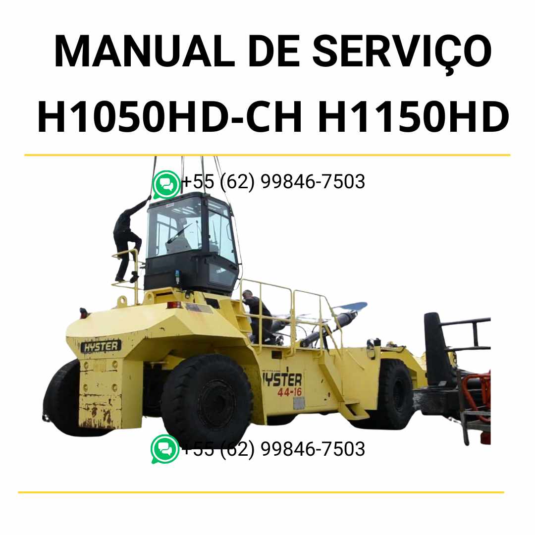 Manual de serviço Hyster H1050HD-CH e H1150HD-CH (F117) em PDF com guia técnico completo, diagramas detalhados e instruções de manutenção ilustradas.