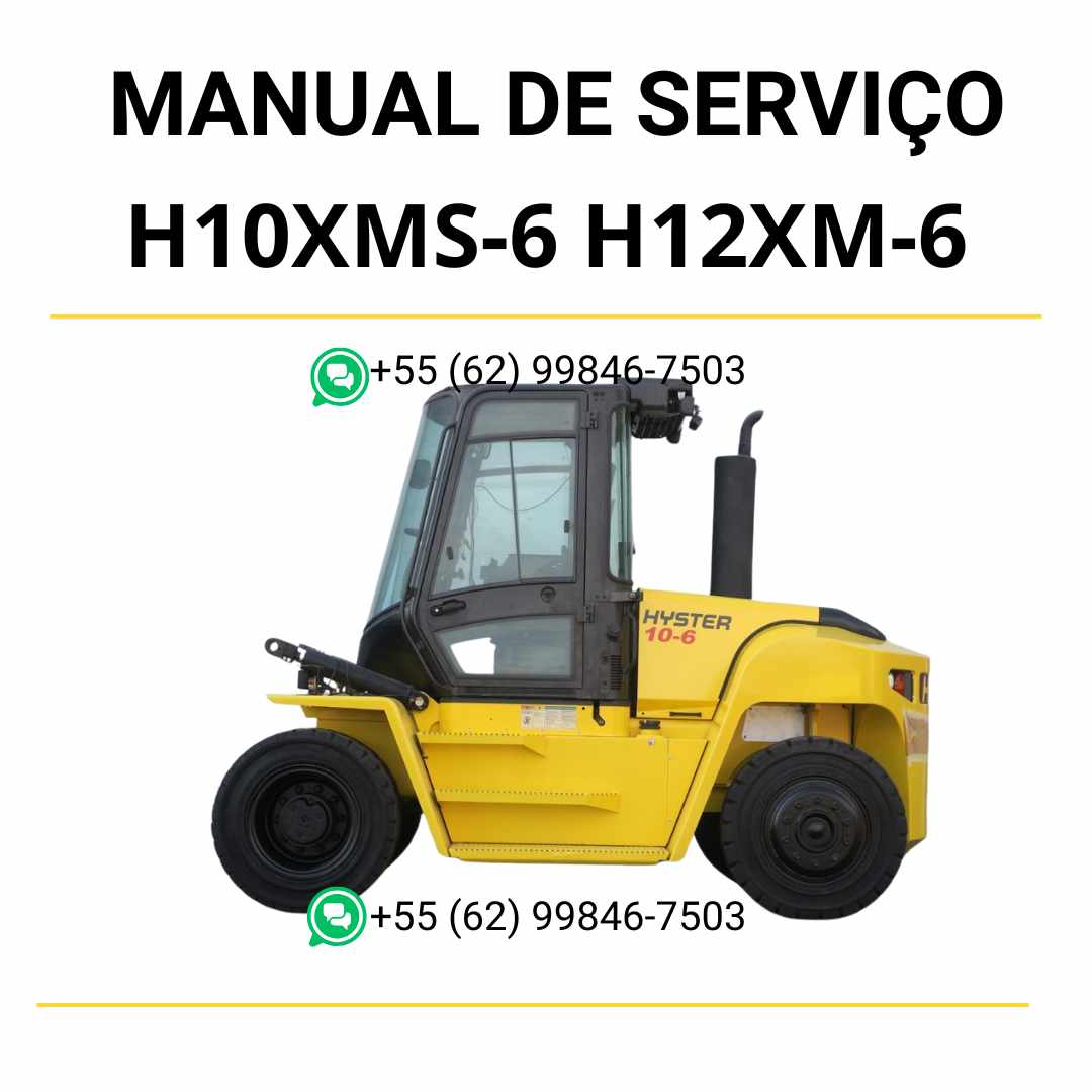Manual de serviço Hyster H10XMS-6 e H12XM-6 (J007-2) em PDF com guia detalhado de manutenção e reparo das empilhadeiras.