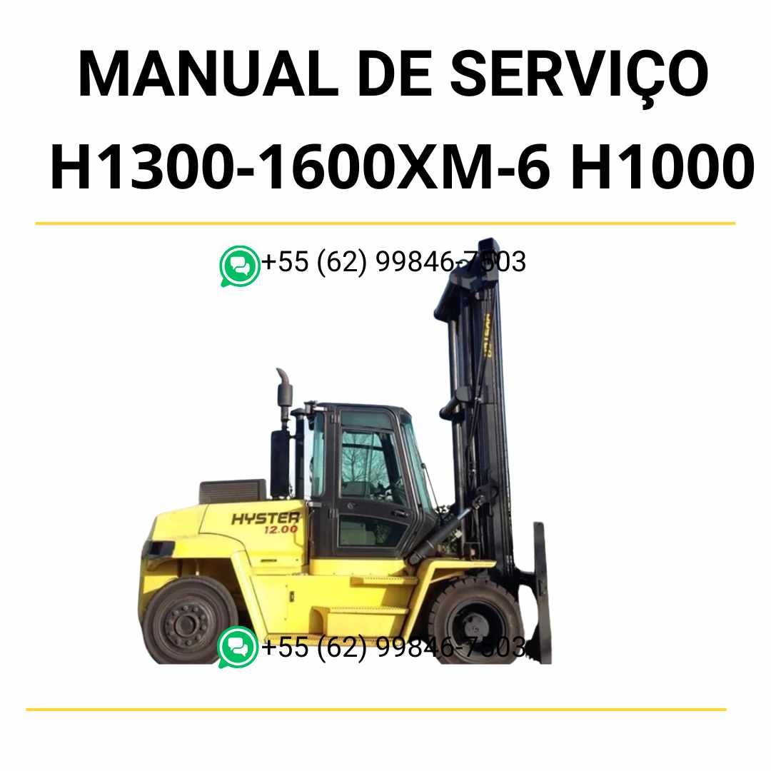 Manual de serviço Hyster H13.00-16.00XM-6 e H10.00-12.00XM em PDF com instruções detalhadas e ilustrações técnicas de manutenção.
