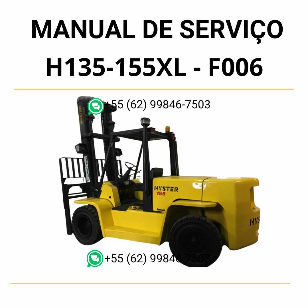 Manual de serviço Hyster H135-155XL (F006) em PDF com instruções detalhadas, ilustrações técnicas e guia completo de manutenção da empilhadeira.