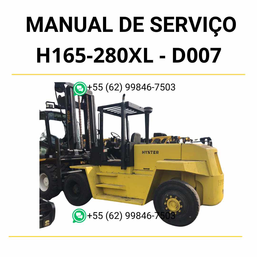 Manual de serviço Hyster H165-280XL (D007) em PDF com guia completo de manutenção, diagramas detalhados e instruções técnicas da empilhadeira.