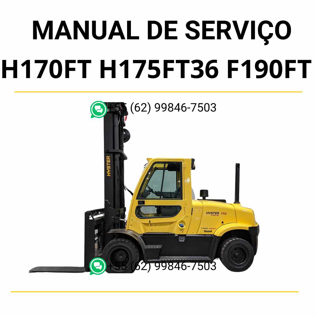 Manual de serviço Hyster H170FT, H175FT36 e F190FT (A299) em PDF — guia técnico completo com ilustrações e instruções detalhadas de manutenção da empilhadeira.
Manual de serviço Hyster H170FT, H175FT36 e F190FT (A299) em PDF — guia técnico completo com ilustrações e instruções detalhadas de manutenção da empilhadeira.
