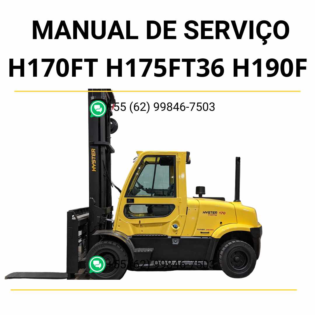 Manual de serviço Hyster H170FT, H175FT36 e H190FT (B299) em PDF — guia técnico detalhado com procedimentos completos de manutenção da empilhadeira.
