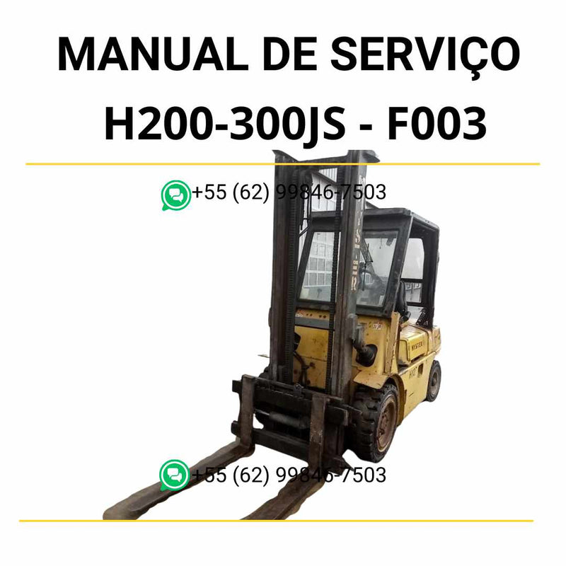 Manual de serviço Hyster H2.00-3.00JS (F003) em PDF com instruções detalhadas de manutenção, ilustrações técnicas e guia completo da empilhadeira.
