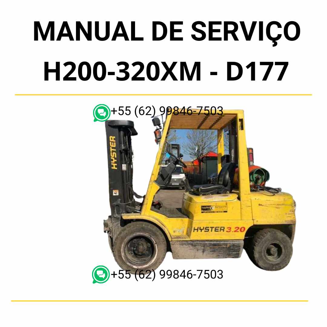 Manual de serviço Hyster H2.00-3.20XM (D177) em PDF com instruções detalhadas de manutenção, diagramas técnicos e procedimentos completos.