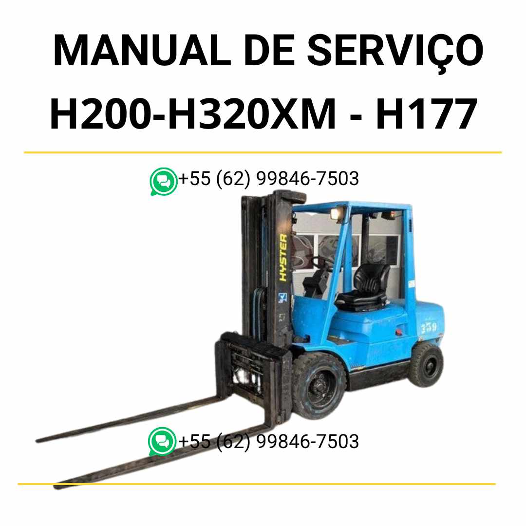 Manual de serviço Hyster H2.00-H3.20XM (H177) em PDF com instruções detalhadas, diagramas e orientações completas de manutenção da empilhadeira.