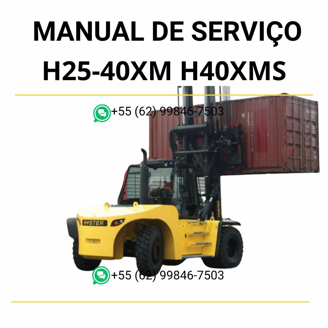 Manual de serviço Hyster H25-40XM e H40XMS (E001-2) em PDF com instruções técnicas, esquemas detalhados e guia completo de manutenção.