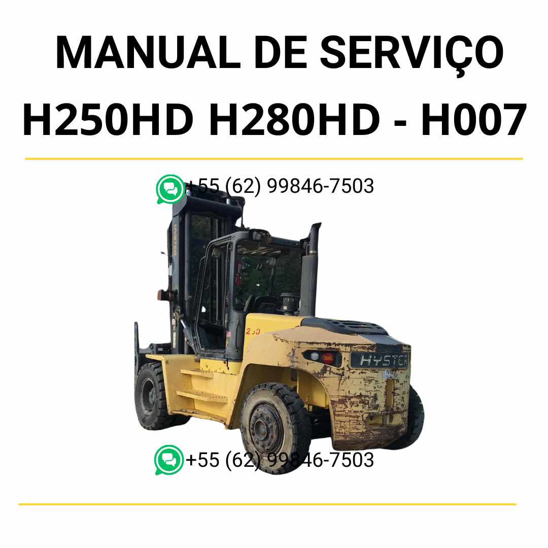 Manual de serviço Hyster H250HD e H280HD (H007) em PDF com guia completo de manutenção e diagramas técnicos detalhados das empilhadeiras.