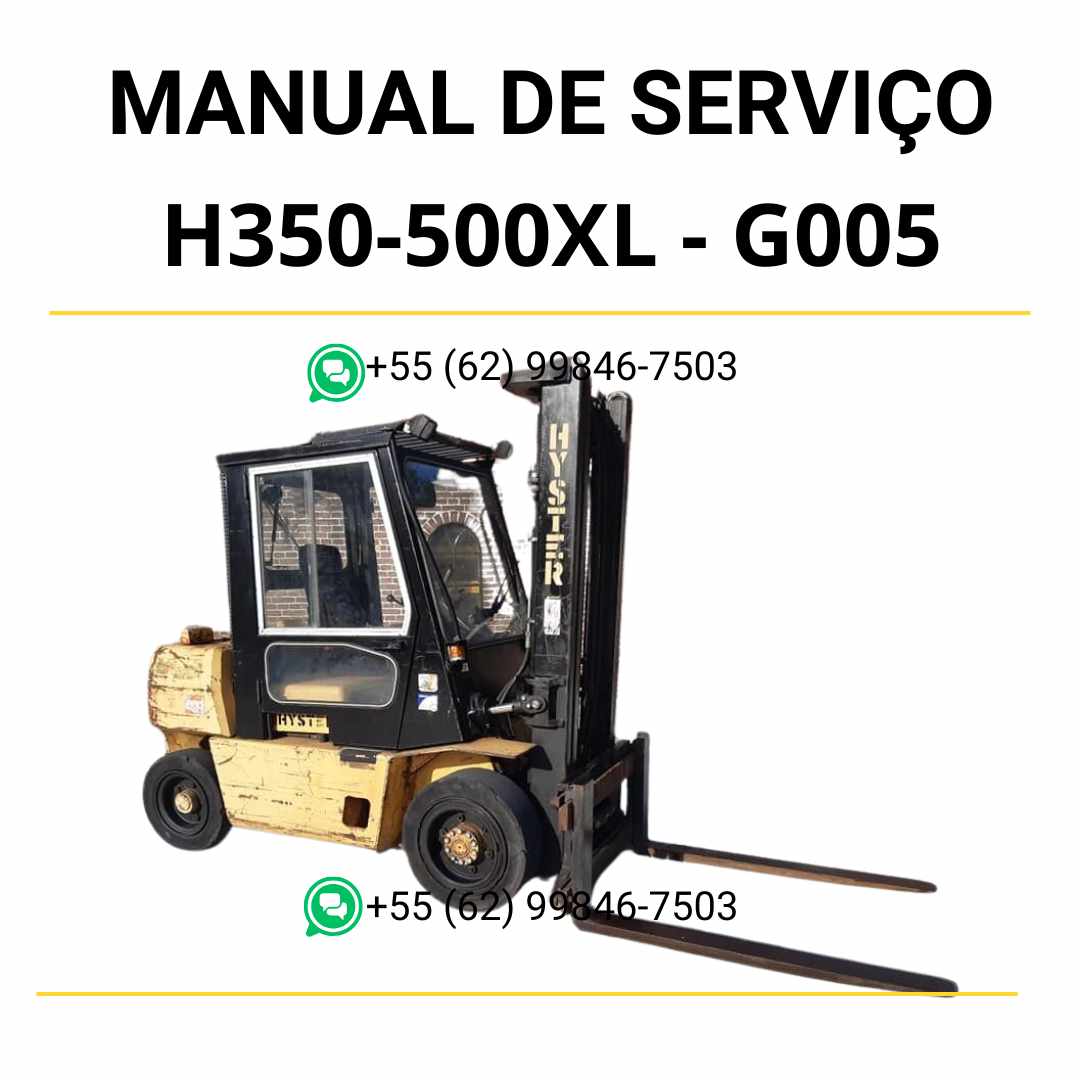 Manual de serviço Hyster H3.50-5.00XL (G005) em PDF com instruções detalhadas, ilustrações técnicas e guia completo para manutenção da empilhadeira.