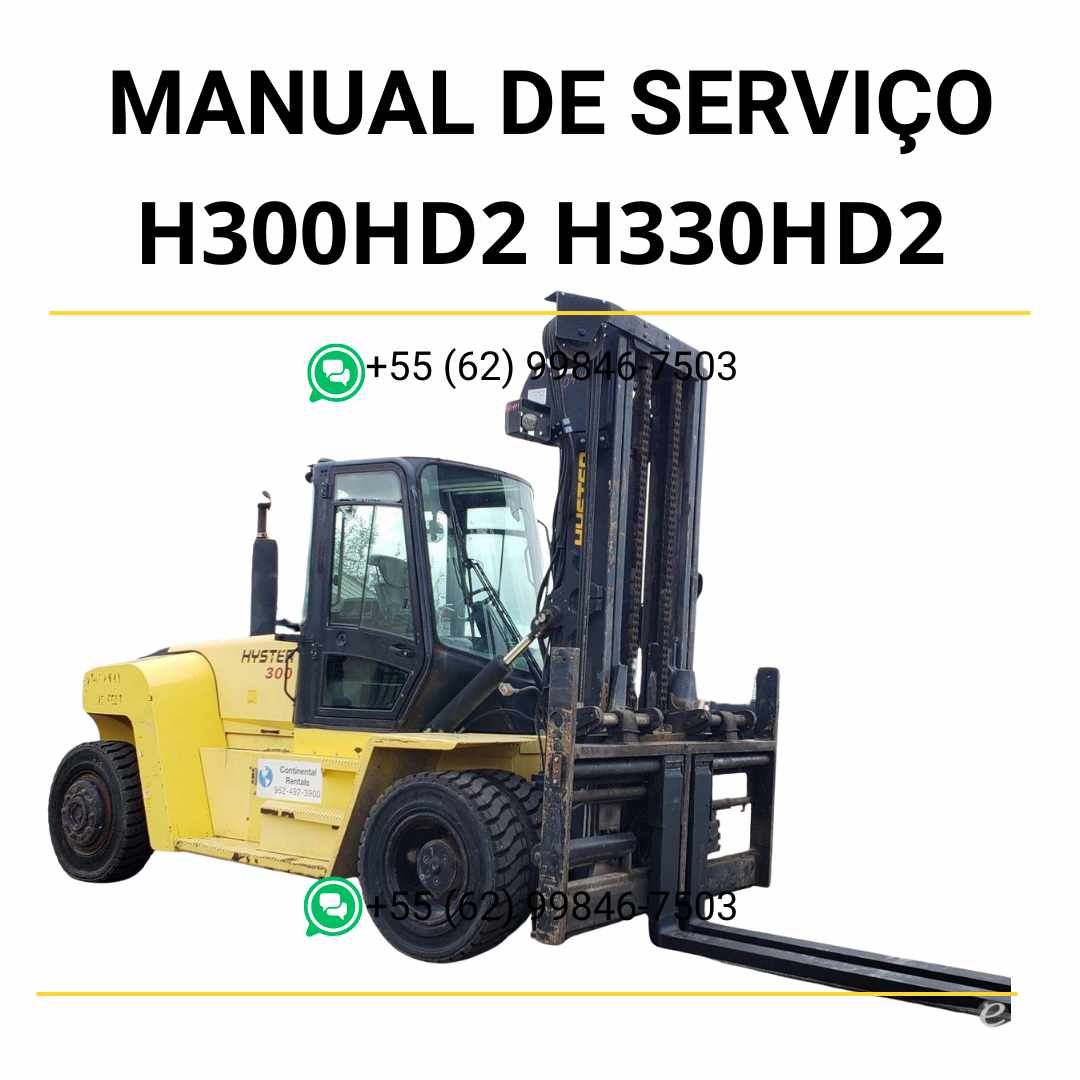 Manual de serviço Hyster H300HD2, H330HD2 e H360HD2 (H019-2) em PDF com instruções técnicas detalhadas e guia completo de manutenção da empilhadeira.