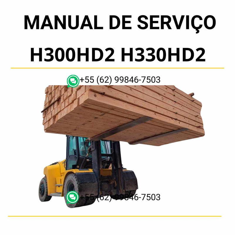 Manual de serviço Hyster H300HD2, H330HD2 e H360HD2 em PDF com instruções detalhadas de manutenção e reparo técnico das empilhadeiras.