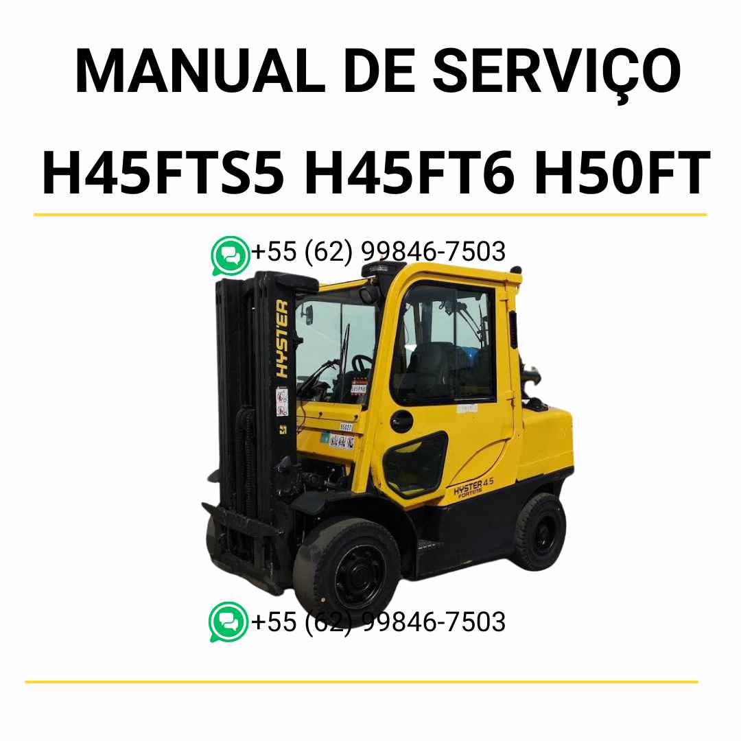 Manual de serviço Hyster H4.5FTS5, H4.5FT6 e H5.0FT (R005) em PDF, com orientações completas e ilustrações técnicas para manutenção da empilhadeira.