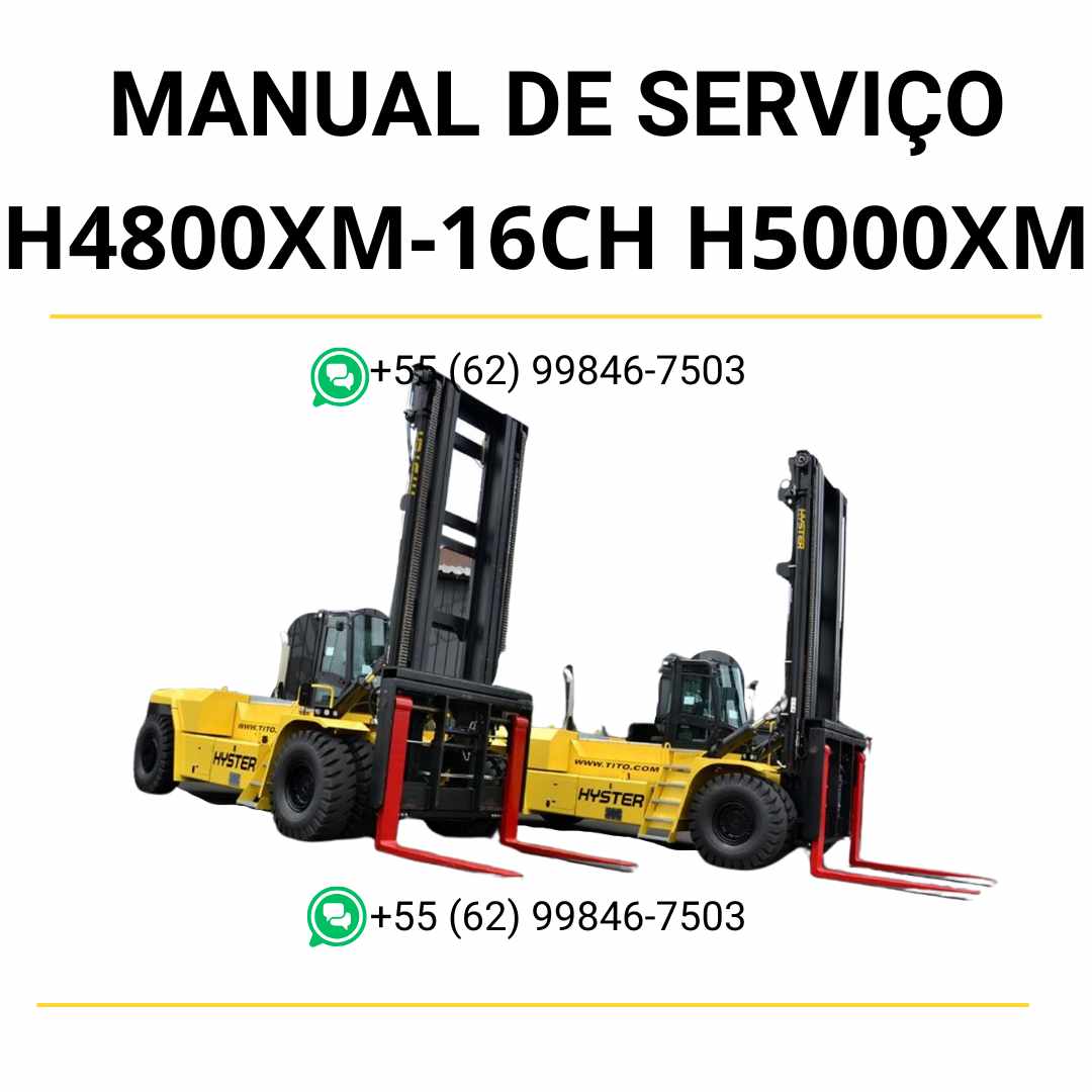 Manual de serviço Hyster H40.00XM, H48.00XM-16CH e H50.00XM em PDF com instruções detalhadas de manutenção, reparos e ajustes da empilhadeira.