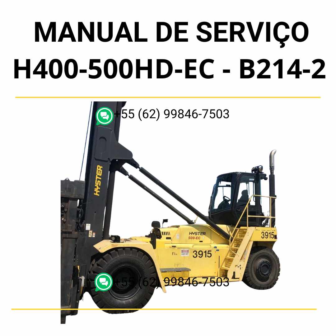 Manual de serviço Hyster H400-500HD-EC (B214-2) em PDF — guia técnico ilustrado com procedimentos completos de manutenção da empilhadeira.