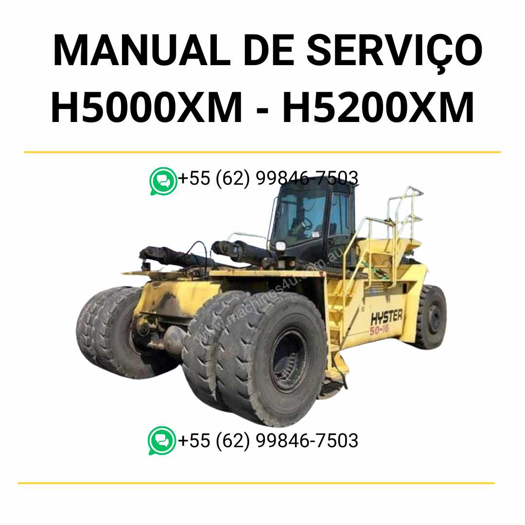 Manual de serviço Hyster H50.00XM e H52.00XM-16CH (F117-2) em PDF com guia completo de manutenção, diagramas técnicos e instruções detalhadas da empilhadeira.