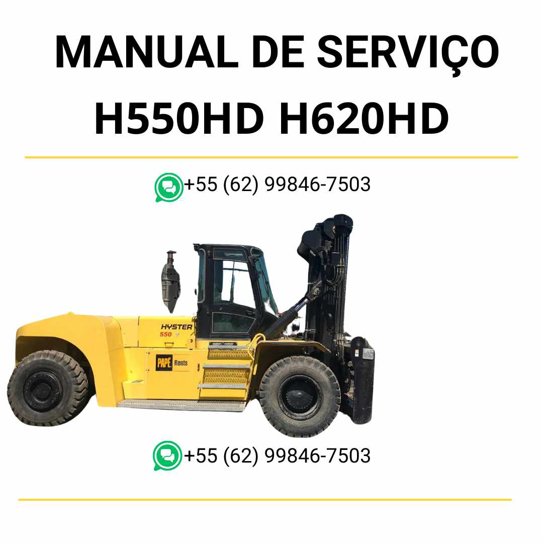 Manual de serviço Hyster H550HD, H620HD, H650HD e H700HD em PDF com orientações completas de manutenção e diagramas técnicos detalhados.