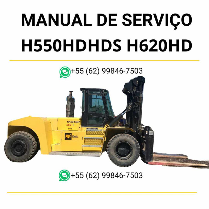 Manual de serviço Hyster H550HD/HDS e H620HD (F008-2) em PDF com guia técnico completo, diagramas ilustrados e instruções detalhadas de manutenção.