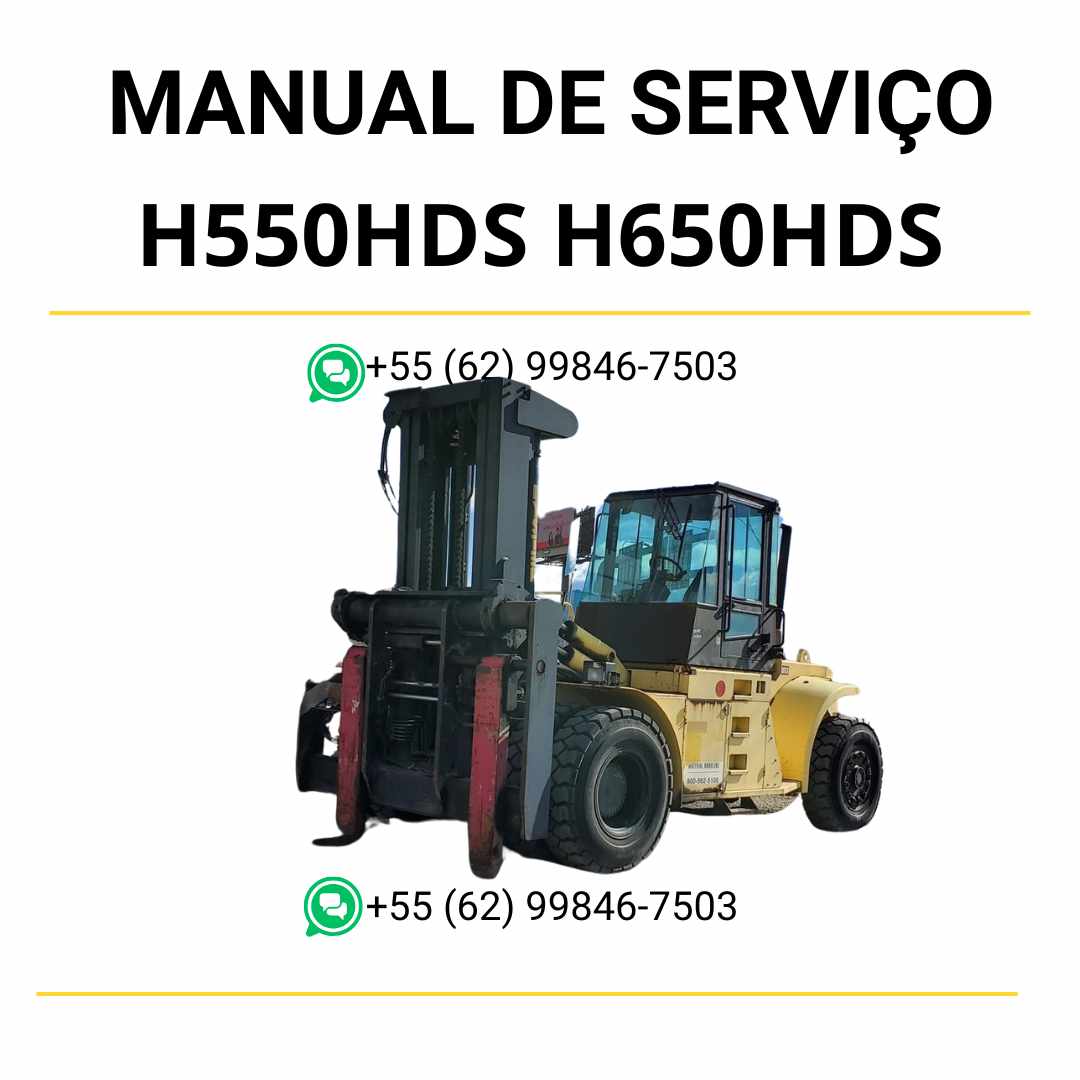 Manual de serviço Hyster H550HDS, H650HDS e H700HDS em PDF com instruções detalhadas, esquemas hidráulicos e guia completo de manutenção técnica.