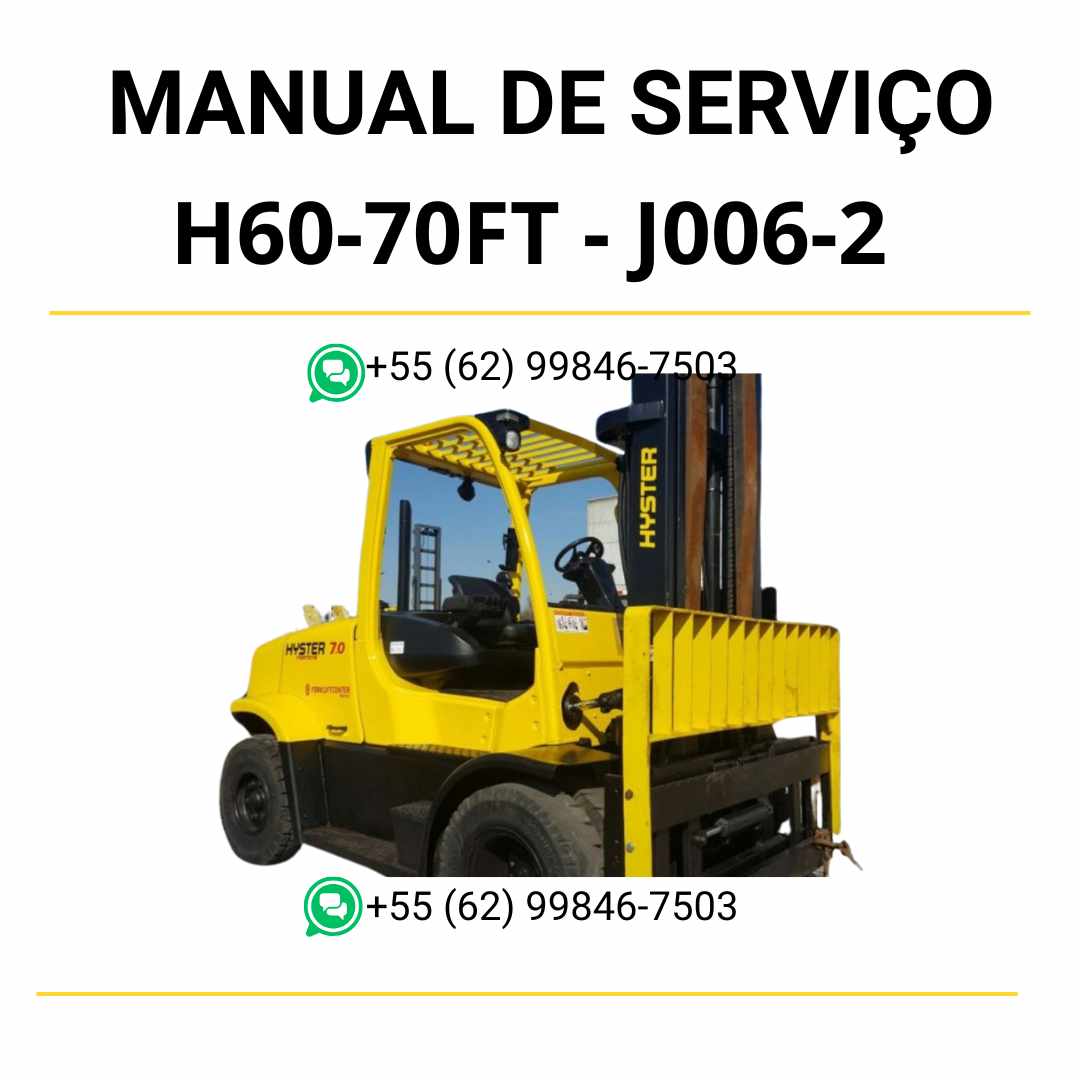 Manual de serviço Hyster H6.0-7.0FT (J006-2) em PDF com instruções completas de manutenção e ajustes técnicos da empilhadeira.