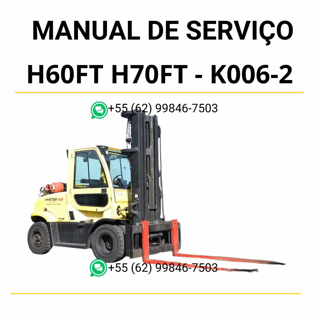 Manual de serviço Hyster H6.0FT e H7.0FT (K006-2) em PDF com instruções detalhadas de manutenção e diagramas técnicos completos.