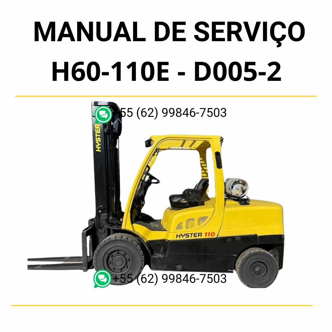 Manual de serviço Hyster H60-110E (D005-2) em PDF com instruções completas, diagramas técnicos e procedimentos detalhados de manutenção.