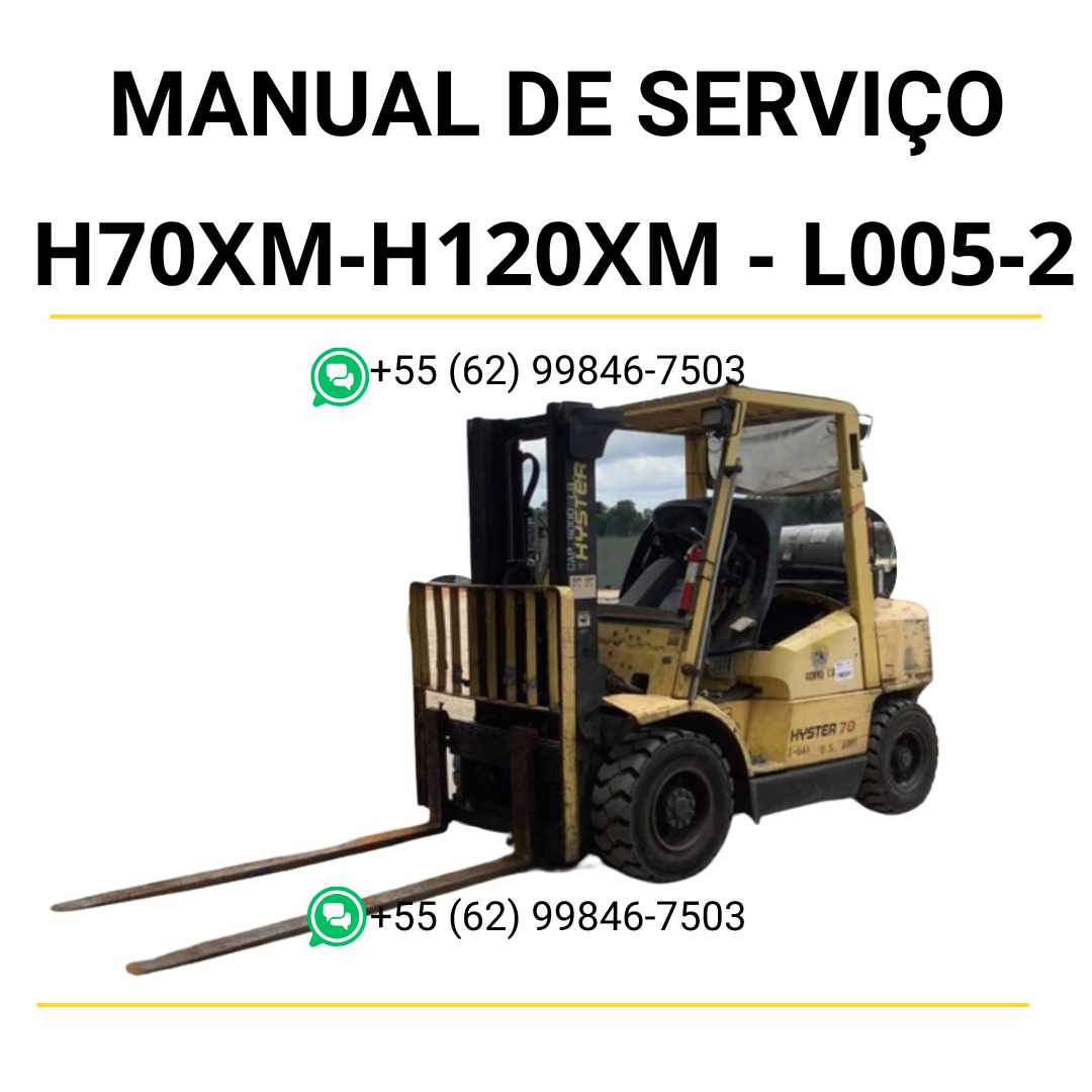 Manual de serviço Hyster H70XM a H120XM (L005-2) em PDF com guia completo de manutenção e ilustrações técnicas detalhadas.