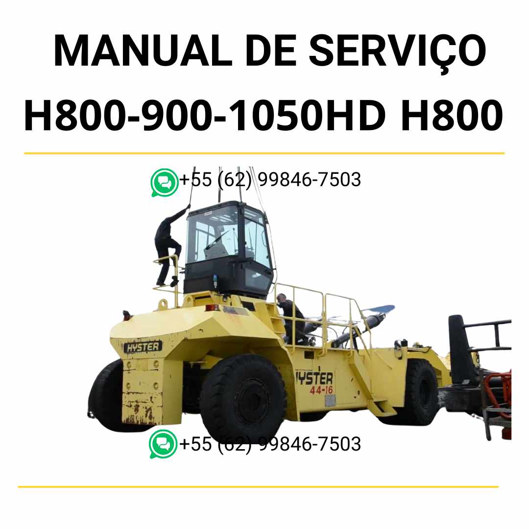 Manual de serviço Hyster H800-900-1050HD e H800-900-970 em PDF — guia técnico detalhado com ilustrações e instruções completas de manutenção da empilhadeira.