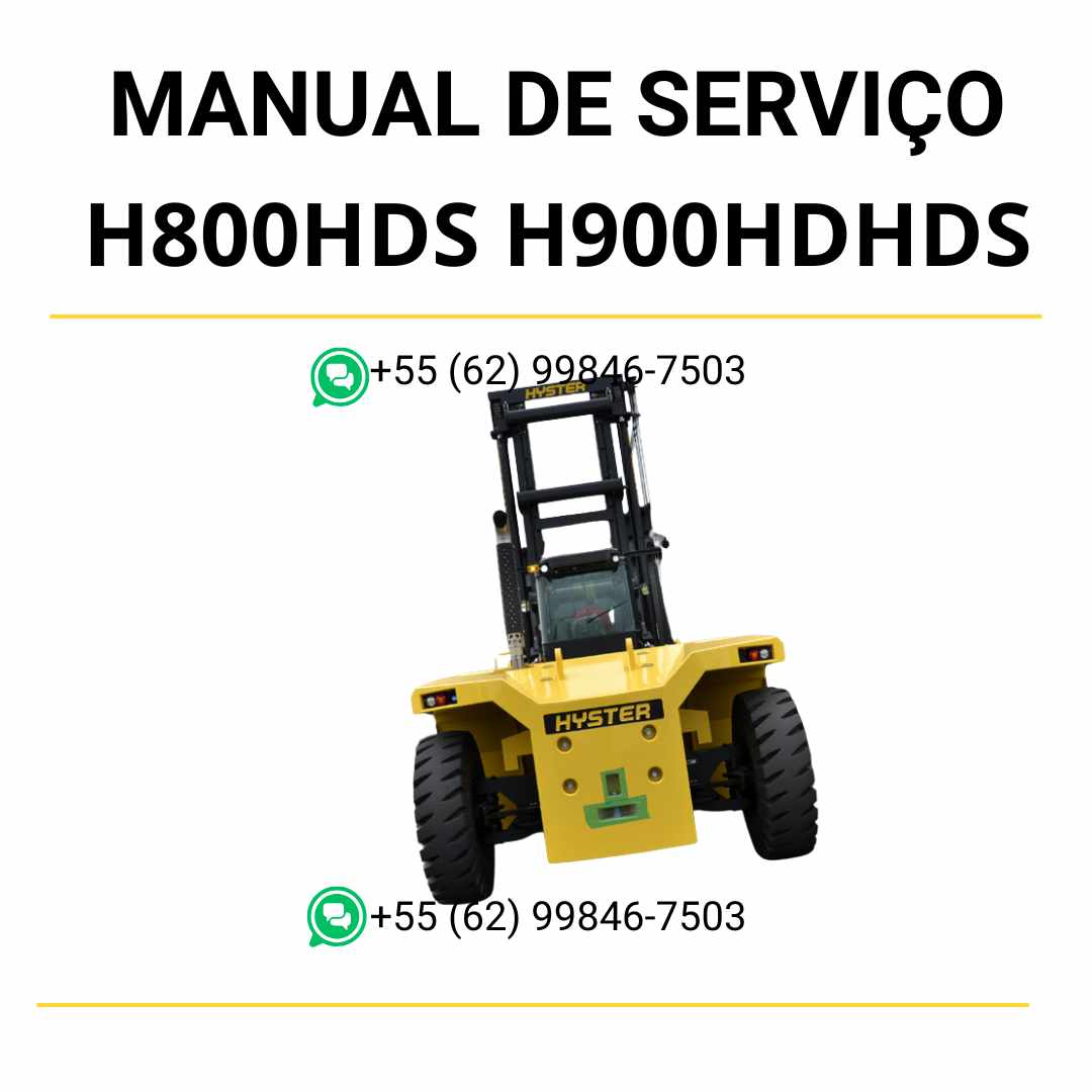 Manual de serviço Hyster H800HDS, H900HD/HDS e H970HD/HDS em PDF — guia técnico ilustrado com procedimentos completos de manutenção da empilhadeira.