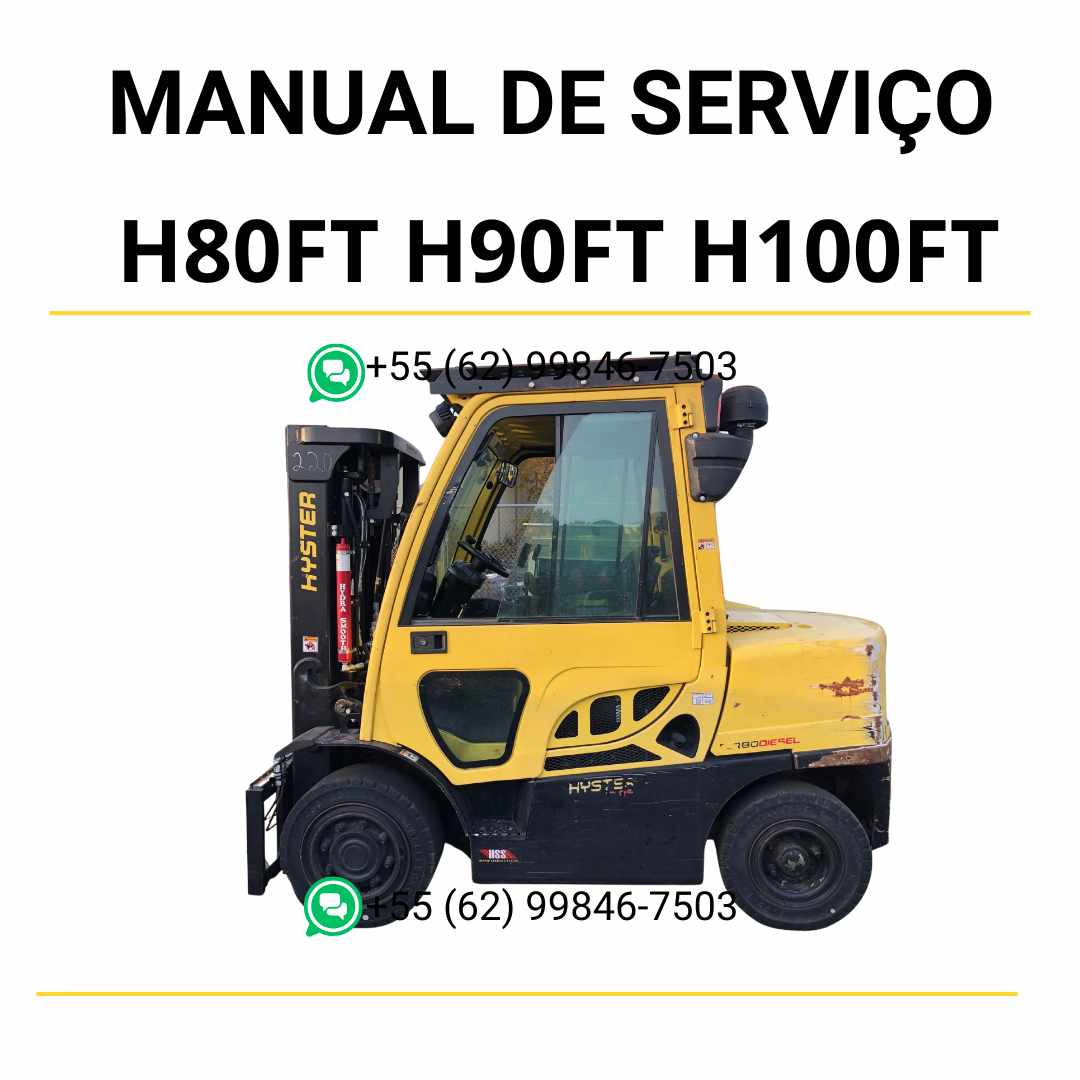 Manual de serviço Hyster H80FT, H90FT, H100FT e H110FT em PDF com instruções detalhadas de manutenção e ilustrações técnicas. 