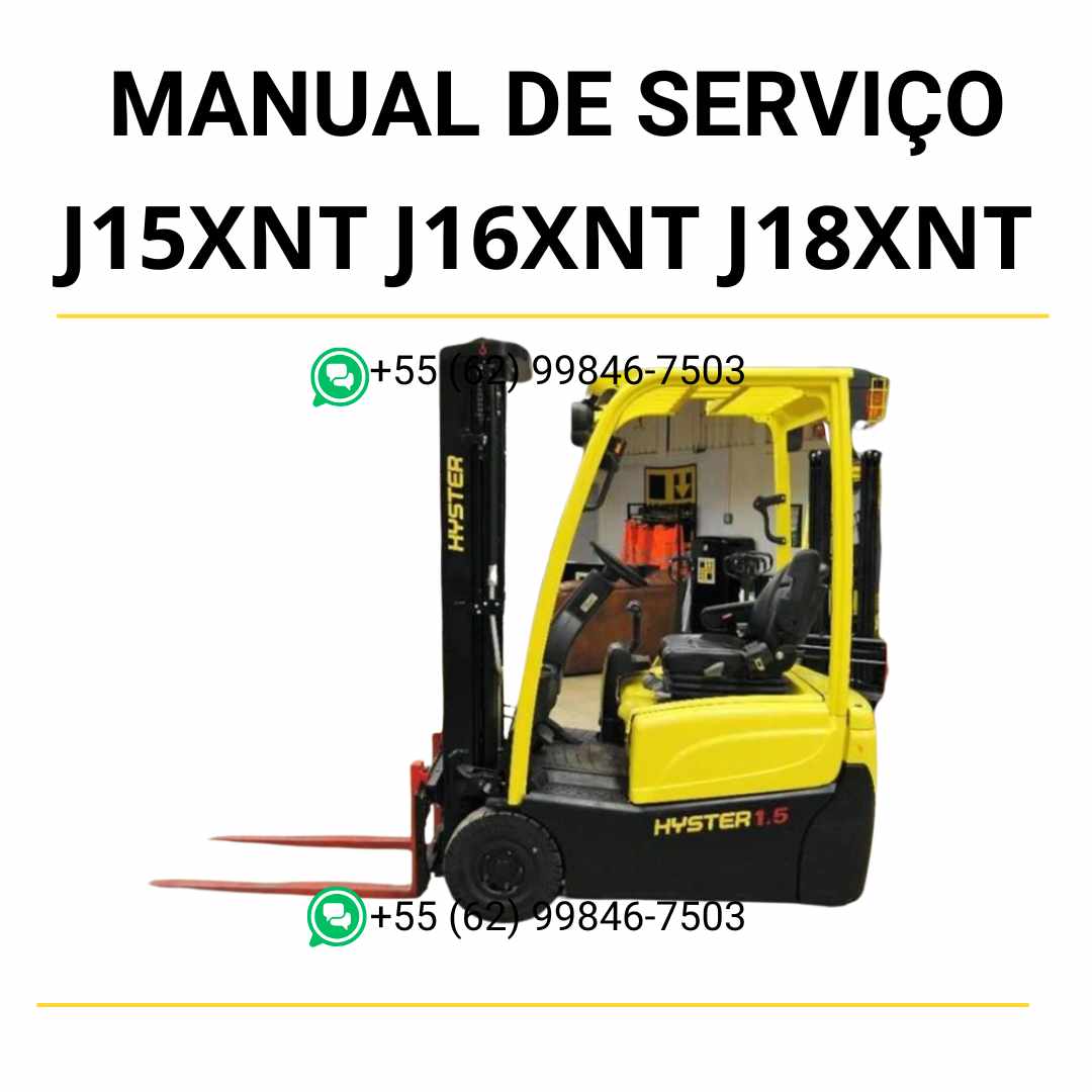 Manual de serviço Hyster J1.5XNT, J1.6XNT e J1.8XNT em PDF, com instruções completas e diagramas técnicos para empilhadeiras elétricas.