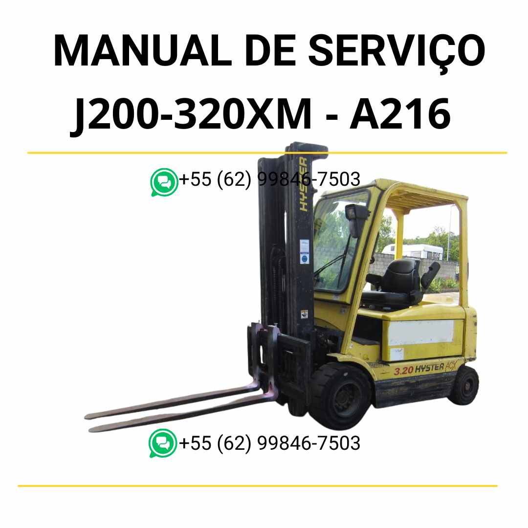 Manual de serviço Hyster J2.00-3.20XM (A216) para empilhadeira elétrica, em PDF, com instruções técnicas detalhadas e diagramas completos de manutenção.