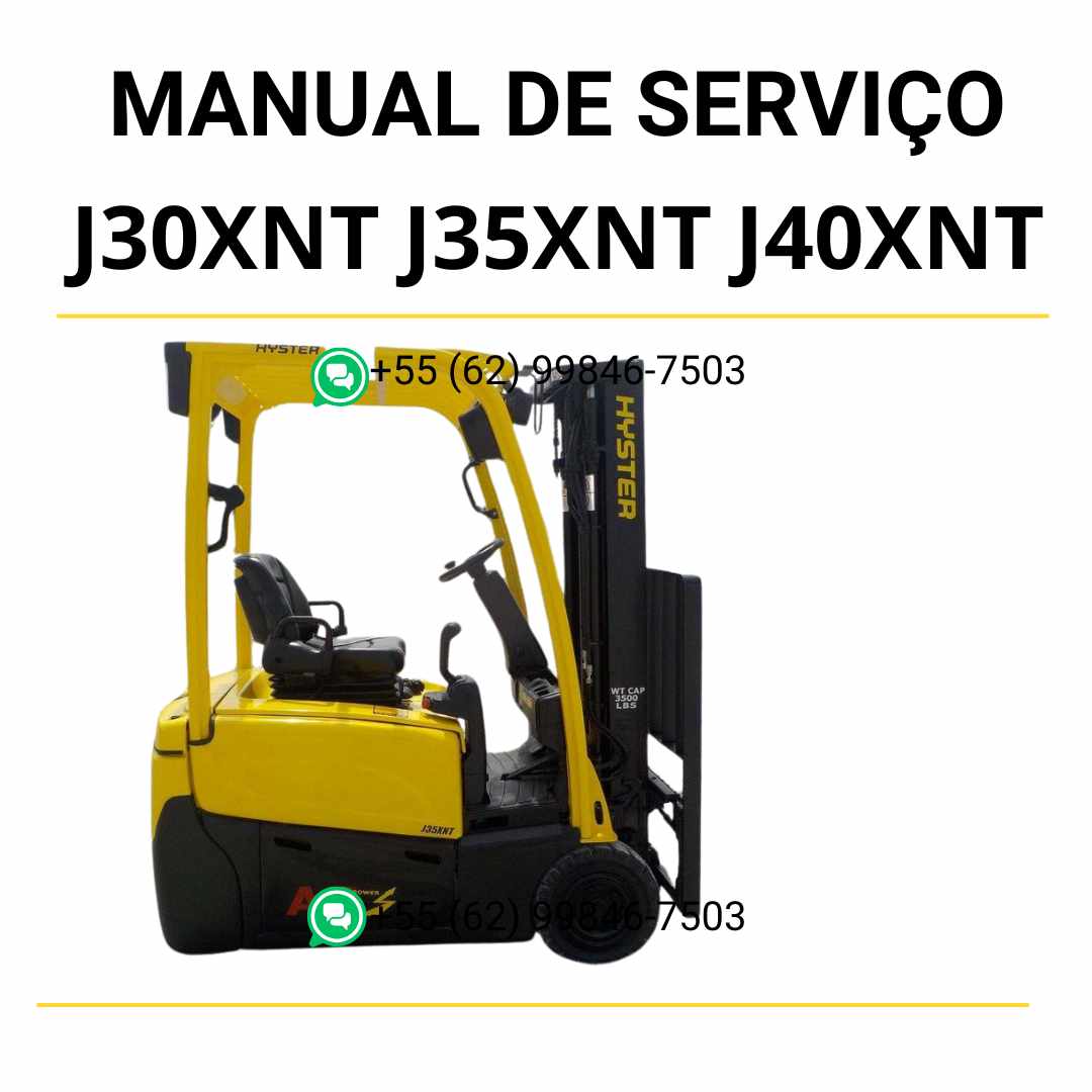 Manual de serviço Hyster J30XNT, J35XNT e J40XNT em PDF, com instruções detalhadas e ilustrações técnicas para manutenção de empilhadeiras.