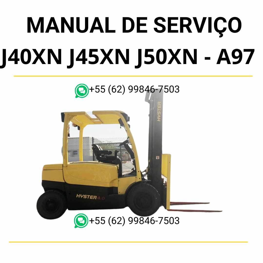 Manual de serviço Hyster J4.0XN, J4.5XN e J5.0XN em PDF — guia técnico completo com instruções detalhadas de manutenção e ajustes da empilhadeira.