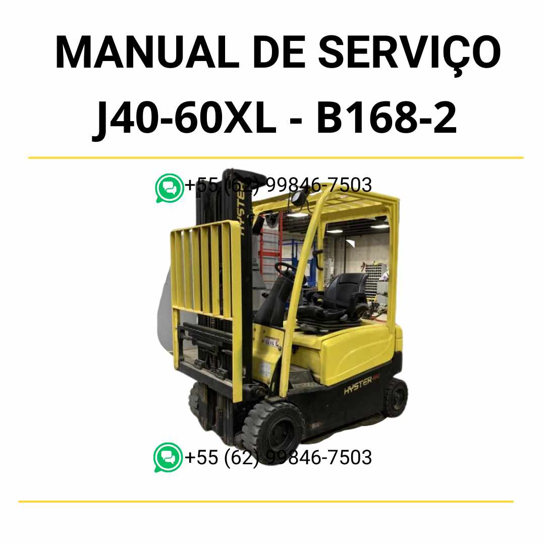 Manual de serviço Hyster J40-60XL em PDF — guia técnico completo com instruções de manutenção elétrica, hidráulica e mecânica da empilhadeira.