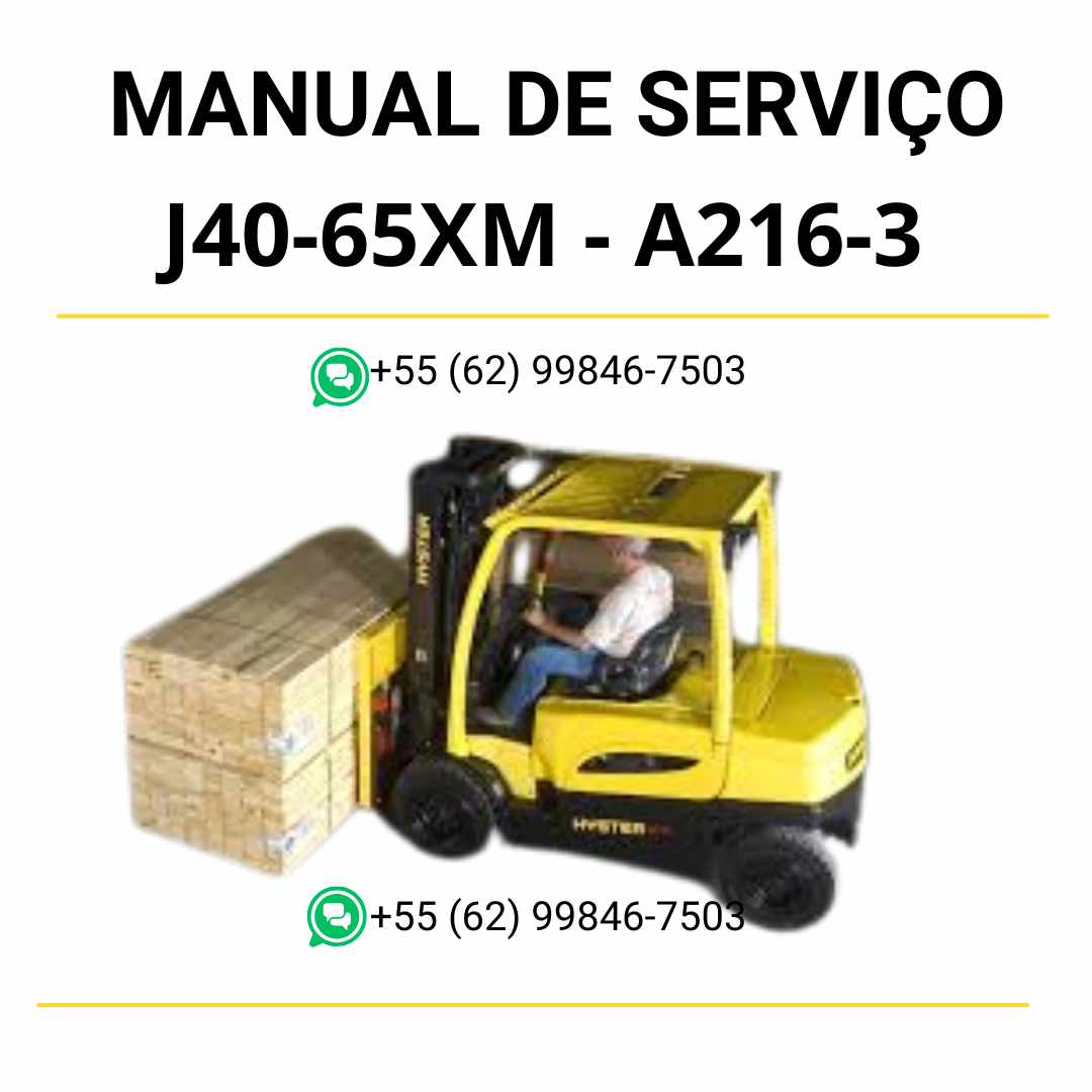 Manual de serviço Hyster J40-65XM (A216-3) para empilhadeira elétrica, em PDF, com instruções detalhadas de reparo, manutenção preventiva e esquemas elétricos completos.