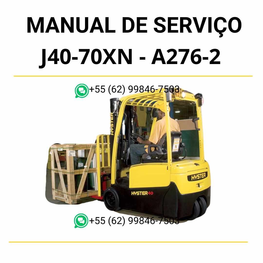 Manual de serviço Hyster J40-70XN (A276-2) para empilhadeiras elétricas, em PDF, com diagramas técnicos, instruções de reparo e procedimentos completos de manutenção.