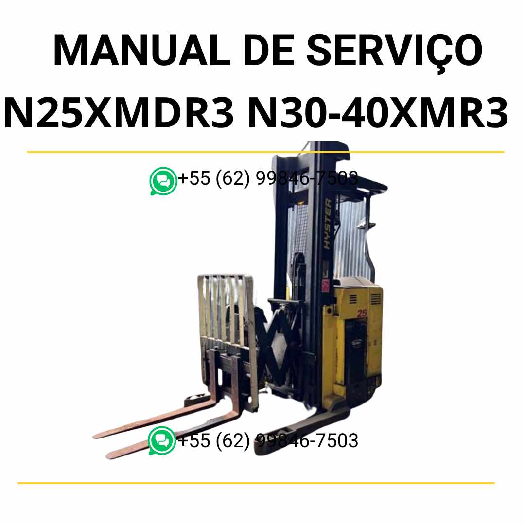Manual de serviço Hyster N25XMDR3 e N30-40XMR3 em PDF com ilustrações técnicas e guia completo de manutenção de empilhadeiras.