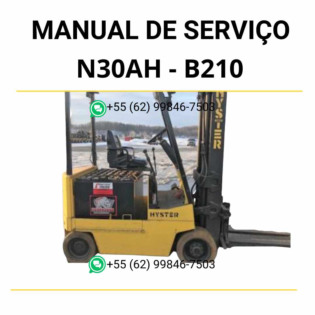 Manual de serviço Hyster N30AH em PDF com procedimentos completos de manutenção e ajustes técnicos da empilhadeira elétrica.
